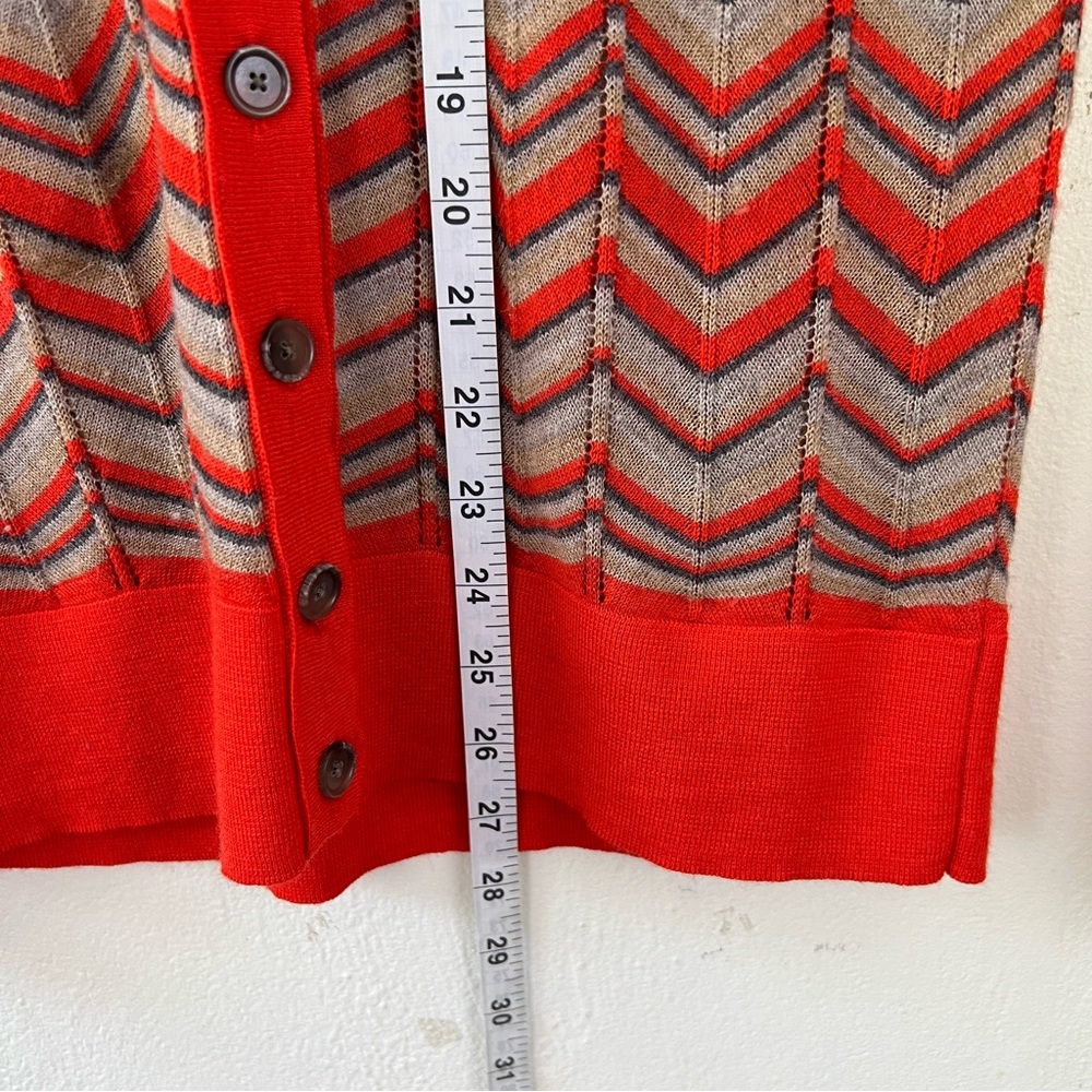 LOFT Orange Wool Blend Chevron Printed Lightweight Buttoned Cardigan Sweater - Picture 8 of 12